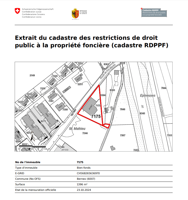 Extrait du cadastre des restrictions de droit public à la propriété foncière (RDPPF)