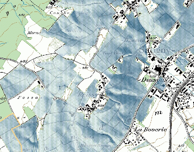 Carte du niveau d'exposition à la bise (vent du NE)