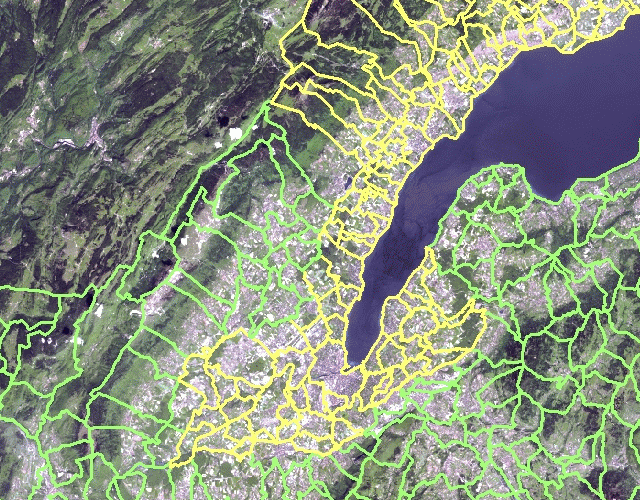 Découpage des communes suisses et françaises (cadre restreint)