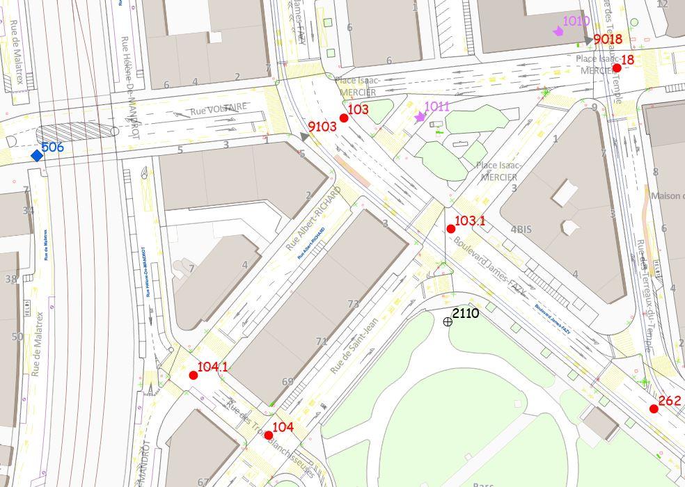 Signalisation lumineuse - Numéros des carrefours et autres équipements