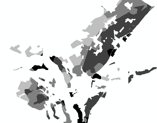 Zones des précocités extrapolées par calcul