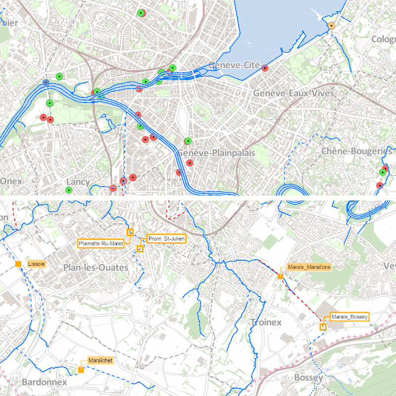 Réseau d'assainissement des eaux - Points de mesure dans les canalisations