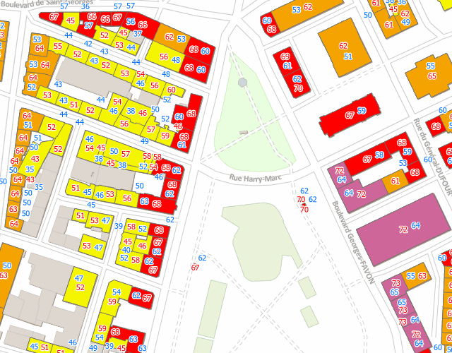 Immissions de bruit du trafic routier maximum par bâtiment